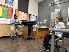 UTLA member Letecia Miller invited AFT President Randi Weingarten to come out on Feb. 9, 2024, for a tour of the Garden High School CTE facilities where students are engaged in experiential learning.