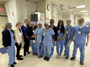 Nurses, doctors and healthcare pros from HPAE AFT  Local 5089 & University Health leaders give AFT President Randi Weingarten and AFT Director of Health Issues Kelly Nedrow a tour of the hospital in Newark, NJ.