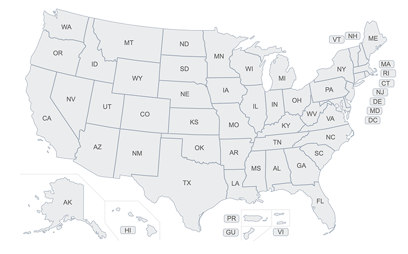 Screenshot of interactive map of US