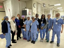 Nurses, doctors and healthcare pros from HPAE AFT Local 5089 & University Health leaders give AFT President Randi Weingarten and AFT Director of Health Issues Kelly Nedrow a tour of the hospital in Newark, NJ.